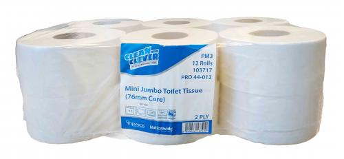 Clean & Clever Mini Jumbo PM3           Toilet Tissue 2ply White (3"Core)       103717