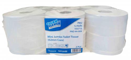 Clean & Clever Mini Jumbo PM2           Toilet Tissue 2ply White (2.25''Core)   103715