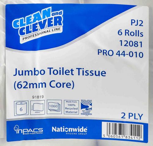 Clean & Clever Maxi Jumbo PJ2           Toilet Tissue 2ply White                12081