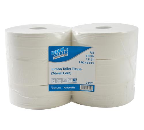 Clean & Clever Maxi Jumbo PJ3           Toilet Tissue 2ply White (3"Core)       12121