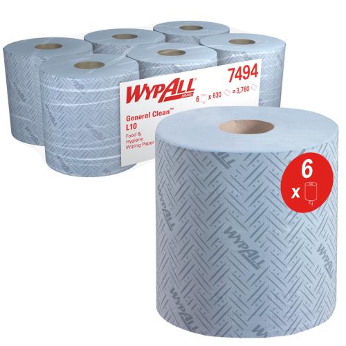 Wypall L10 Extra Roll Control Wiper     1ply Blue                               7494