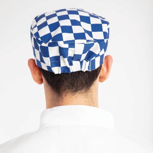 Skull Cap Big Blue Check Polycotton - One Size