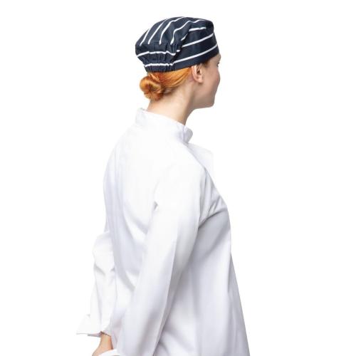 Whites Skull Cap Butchers Stripe Blue Polycotton - One Size