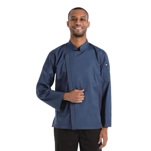 Chef Works Hartford Lightweight L/S Zipper Coat Blue - Size L (Direct)