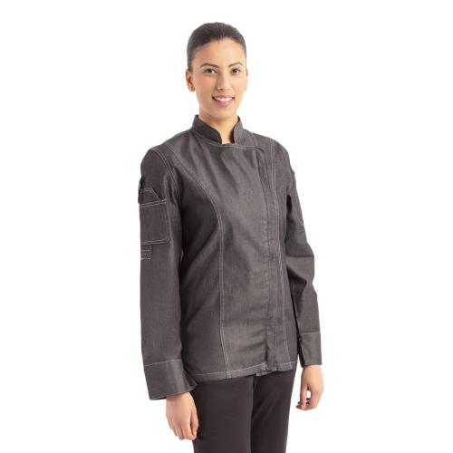 Chef Works Womens Gramercy Denim Jacket with Zipper Black - Size L (B2B)