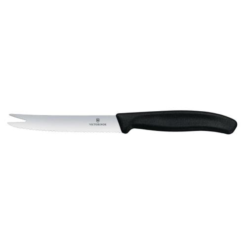 Victorinox Swiss Classic Black Handle Bar Knife Fork Tip Wavy Edge - 11cm