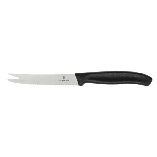 Victorinox Swiss Classic Black Handle Bar Knife Fork Tip Wavy Edge - 11cm
