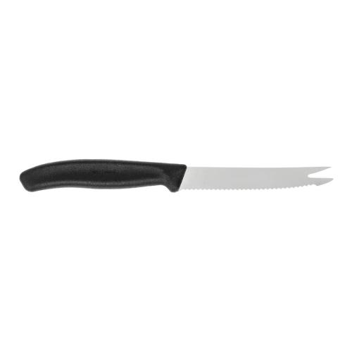 Victorinox Swiss Classic Black Handle Bar Knife Fork Tip Wavy Edge - 11cm
