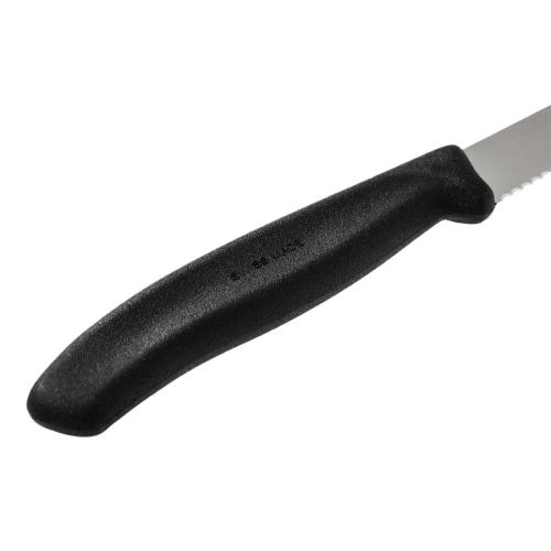 Victorinox Swiss Classic Black Handle Bar Knife Fork Tip Wavy Edge - 11cm