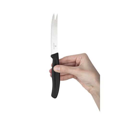 Victorinox Swiss Classic Black Handle Bar Knife Fork Tip Wavy Edge - 11cm