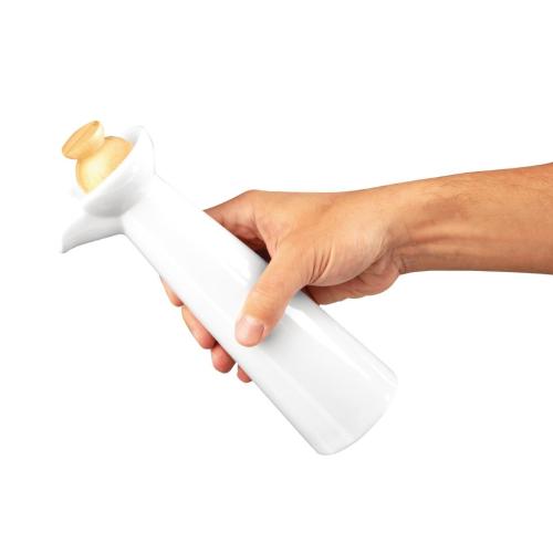 Olympia Whiteware Vinegar & Oil Bottle set with Wooden Base & Stoppers (Box 1)