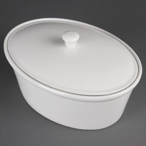 Olympia Whiteware Cookware Oval Pot & Lid - 262x188x155mm
