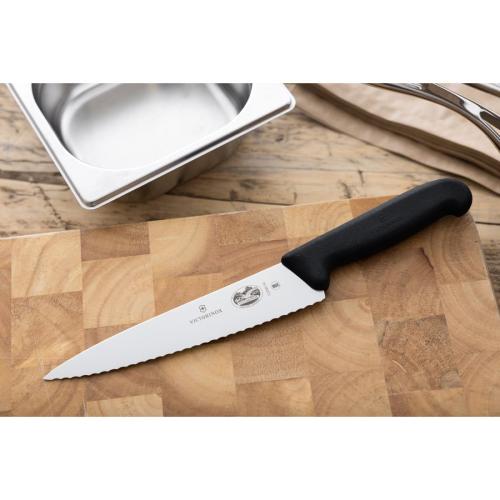 Victorinox Fibrox Black Handle Carving Knife Wavy Edge - 19cm