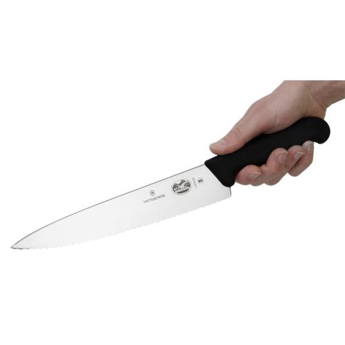 Victorinox Fibrox Black Handle Carving Knife Wavy Edge - 22cm