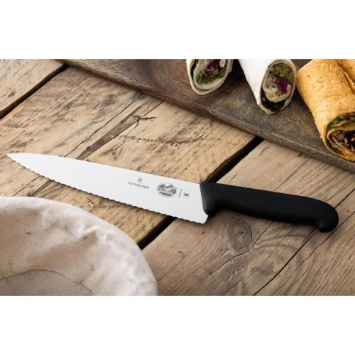 Victorinox Fibrox Black Handle Carving Knife Wavy Edge - 22cm