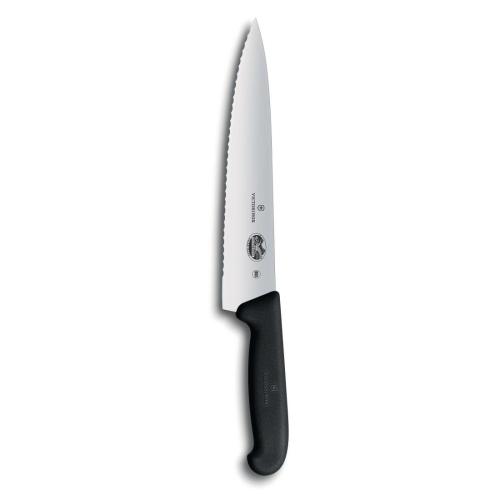 Victorinox Fibrox Black Handle Carving Knife Wavy Edge - 25cm
