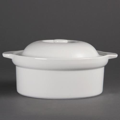Olympia Whiteware Cookware Handled Round Pot & Lid 90x228x266mm 1.7Ltr (Single)