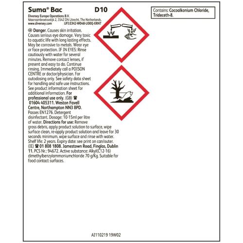 Suma Bac D10 Liquid Cleaner/Sanitiser (2x5Ltr)