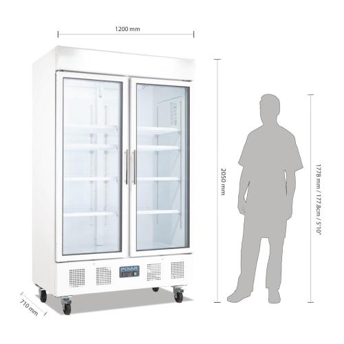 Polar G-Series Upright Double Door Display Fridge White - 944Ltr