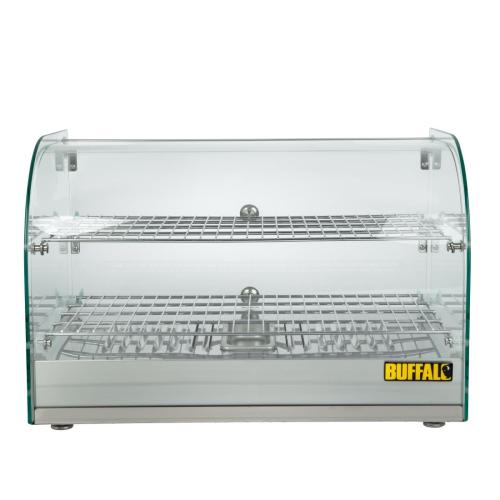 Buffalo Pastry Heated Showcase Curved Glass w/Hinged Rear Doors 2 Shelves 45Ltr