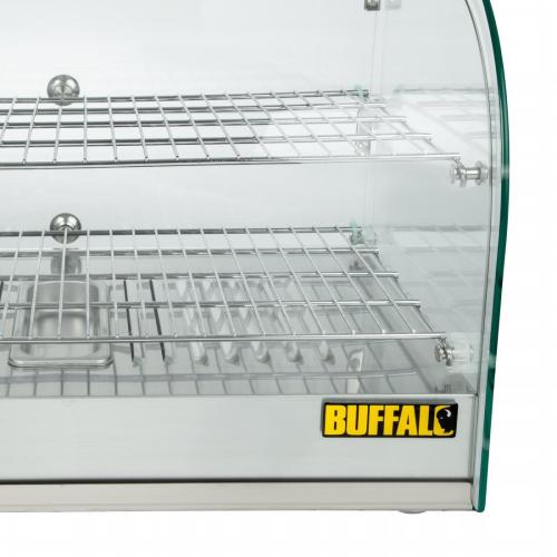 Buffalo Pastry Heated Showcase Curved Glass w/Hinged Rear Doors 2 Shelves 45Ltr