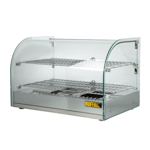Buffalo Pastry Heated Showcase Curved Glass w/Hinged Rear Doors 2 Shelves 45Ltr