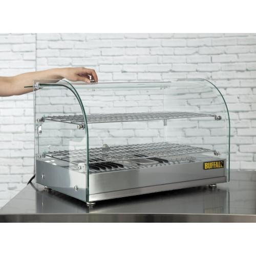 Buffalo Pastry Heated Showcase Curved Glass w/Hinged Rear Doors 2 Shelves 45Ltr