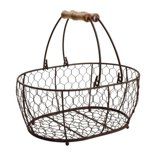 T&G Provence Wire Oval Basket with Handles Brown - 295x215(d)x127(h)mm