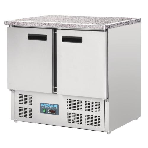 Polar G-Series Double Door Counter Fridge with Granite Work Top - 240Ltr