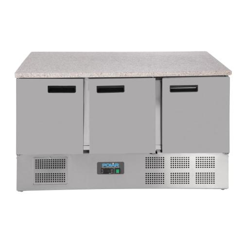 Polar G-Series 3 Door Counter Fridge with Granite Work Top - 368Ltr