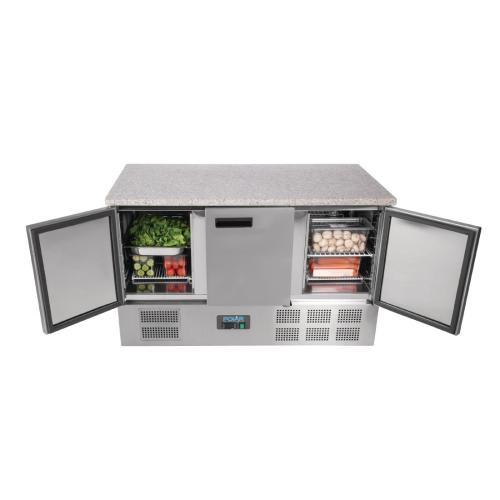 Polar G-Series 3 Door Counter Fridge with Granite Work Top - 368Ltr