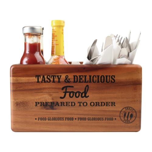 T&G Food Glorious Food Acacia Table Tidy with Chalkboard - 270x170x140mm