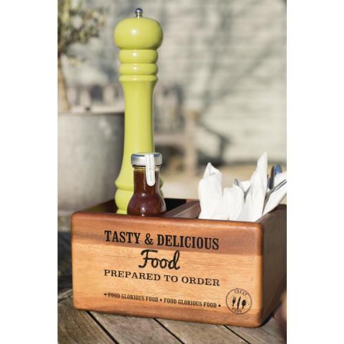 T&G Food Glorious Food Acacia Table Tidy with Chalkboard - 270x170x140mm