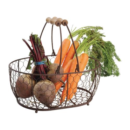 T&G Provence Wire Oval Basket with Handles Brown - 295x215(d)x127(h)mm