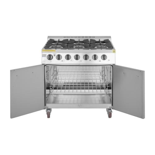 Buffalo 6 Burner Gas Oven Range with Castors (Nat/Pro)
