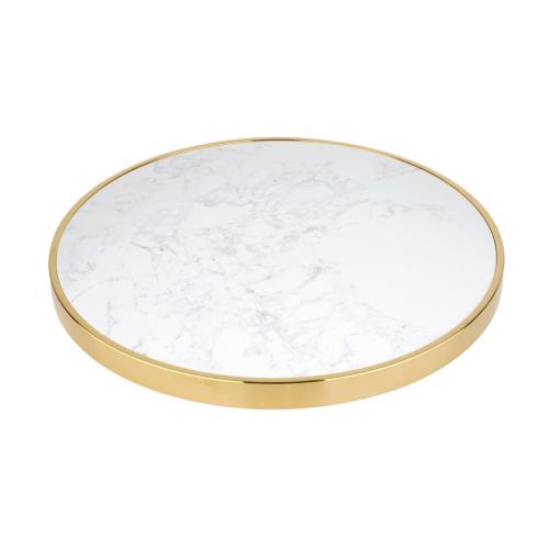 Bolero Table Round White Marble with St/St Rim - 600mm
