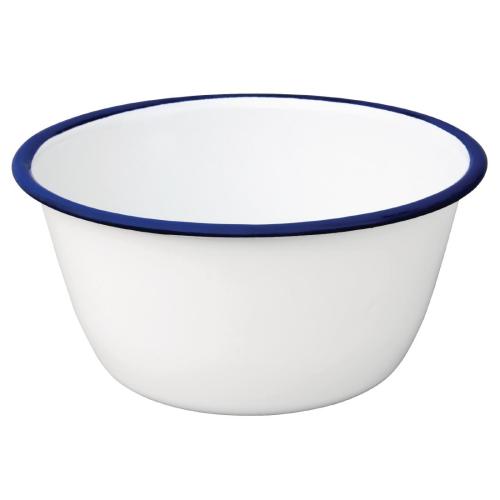 Olympia Enamel White/Blue Pudding Bowl - 155x75mm (Box 6)