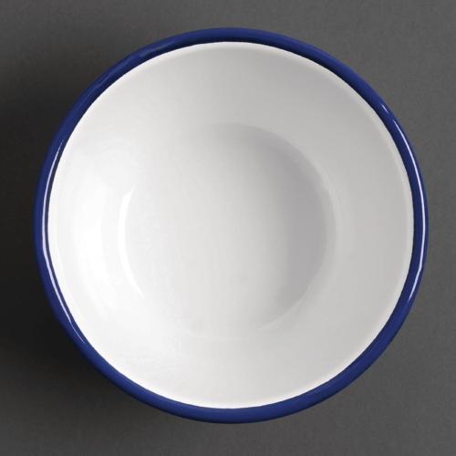 Olympia Enamel White/Blue Pudding Bowl - 155x75mm (Box 6)