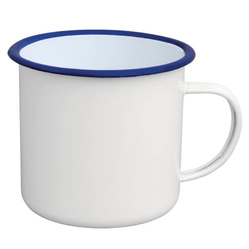 Olympia Enamel White/Blue Large Soup Mug - 670ml 22.6fl oz (Box 6)