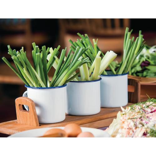 Olympia Enamel White/Blue Large Soup Mug - 670ml 22.6fl oz (Box 6)