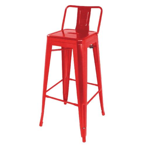 Bolero Bistro Steel High Stool with Backrest Red (Pack 4)