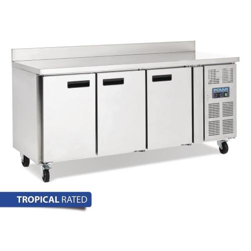 Polar U-Series Triple Door Counter Fridge with Upstand - 417Ltr