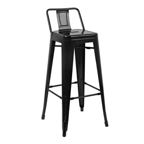 Bolero Bistro Steel High Stool with Backrest Black (Pack 4)