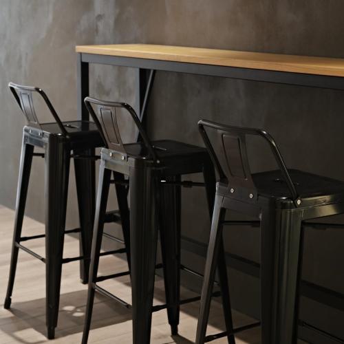 Bolero Bistro Steel High Stool with Backrest Black (Pack 4)