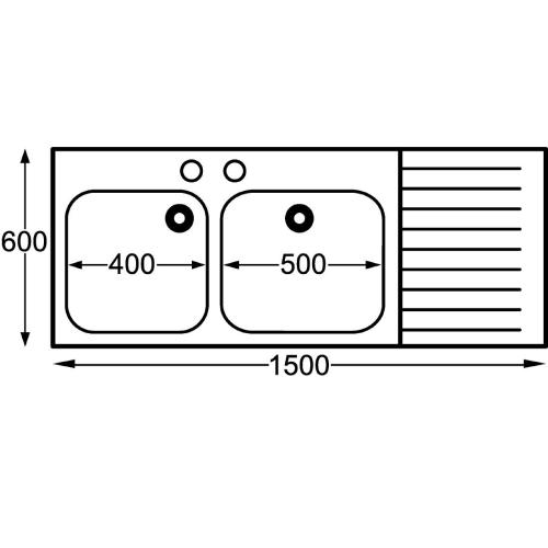 Sissons St/St Sink1500x600mm Dbl L/H Bwl taps R/H Drnr Mini Range F/Asmb(Direct)