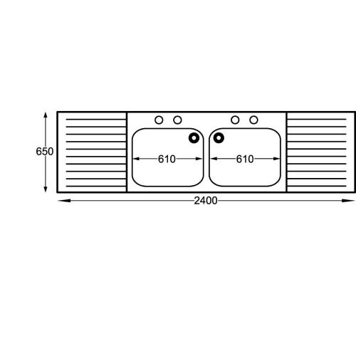 Sissons St/St Sink 2400mm Dbl Bwl taps Dbl Drnr SinkMidi Range F/Asmb (Direct)