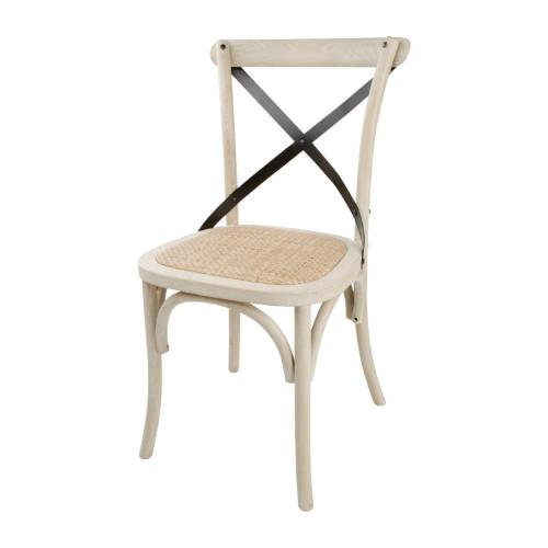 Bolero Wooden Dining Chair with Metal Cross Backrest Earthwash Finish (Box 2)