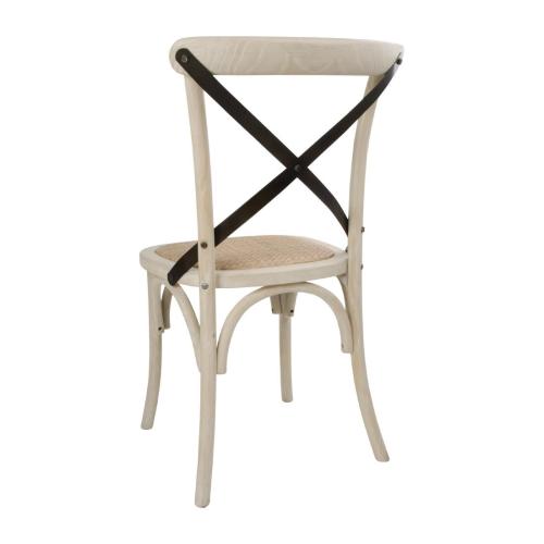 Bolero Wooden Dining Chair with Metal Cross Backrest Earthwash Finish (Box 2)