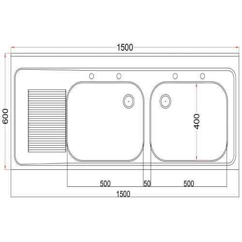 Vogue Sink Double Bowl Single L/H Drainer Welded - 1500x900x600mm (Direct)