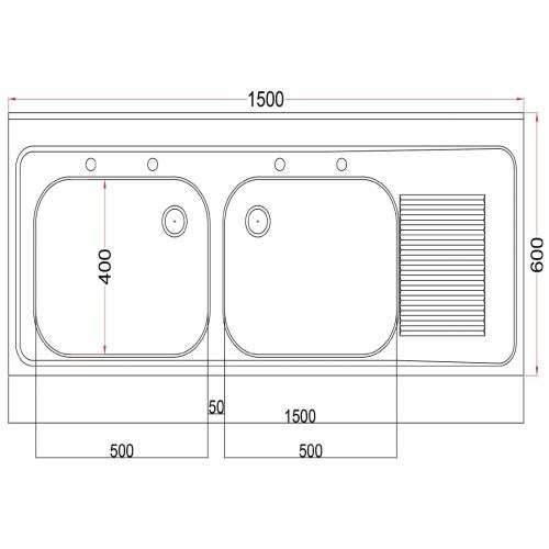 Vogue Sink Double Bowl Single R/H Drainer Welded - 1500x900x600mm (Direct)